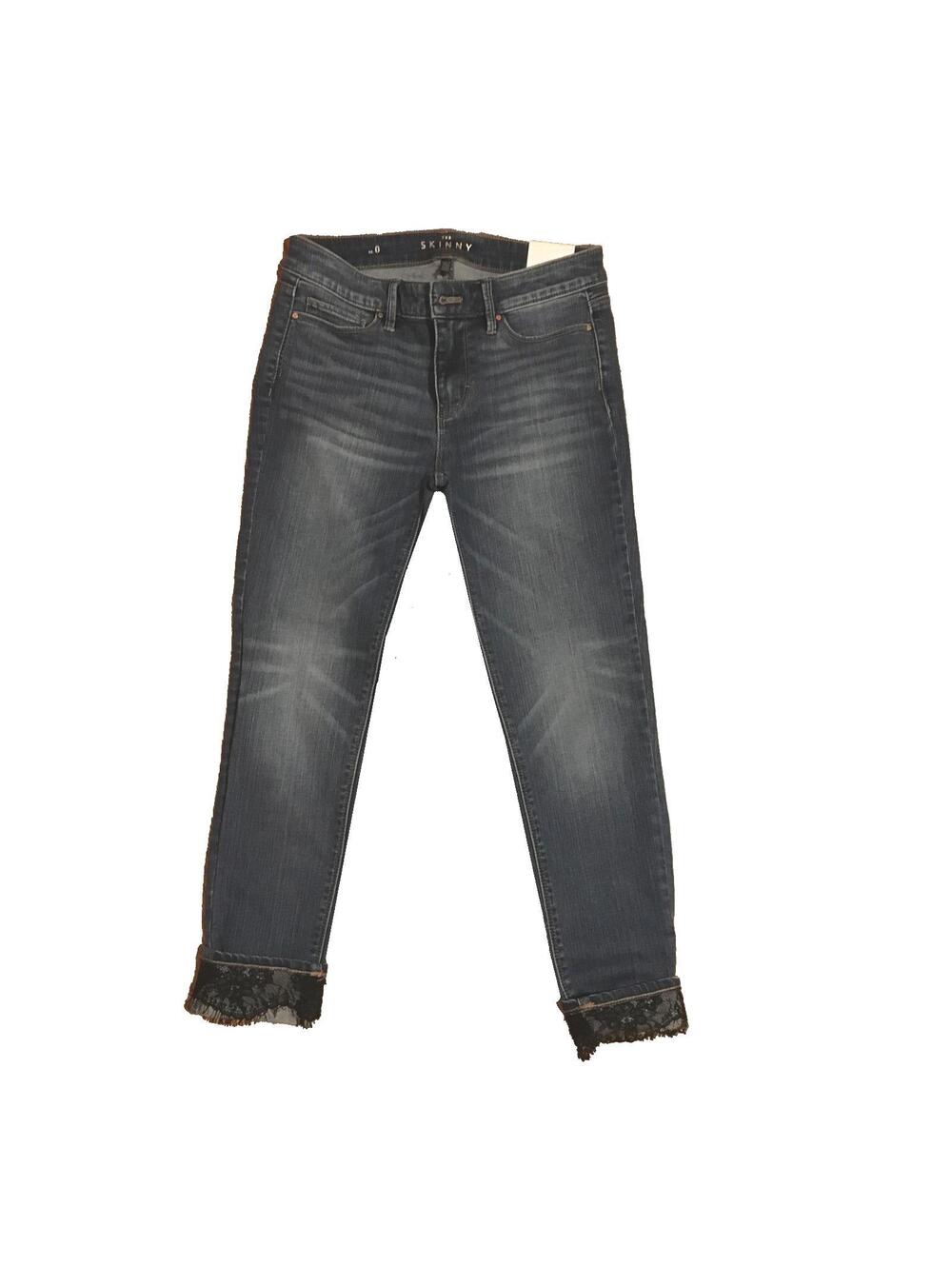 WHBM NWT Blue Skinny ankle jeans with Lace Sz 0